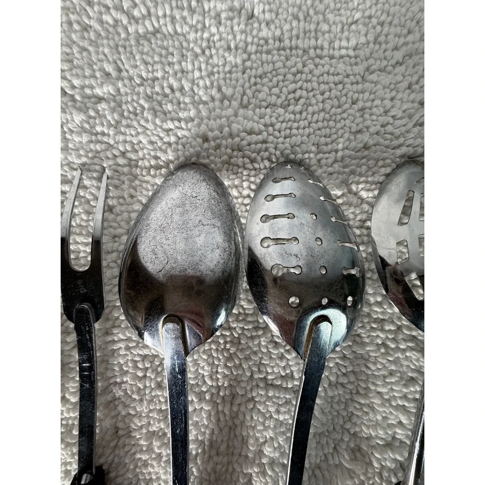 Vintage Ekco Kitchen Utensil‎ Set 8pc Black Handle Chromium Plated USA Made